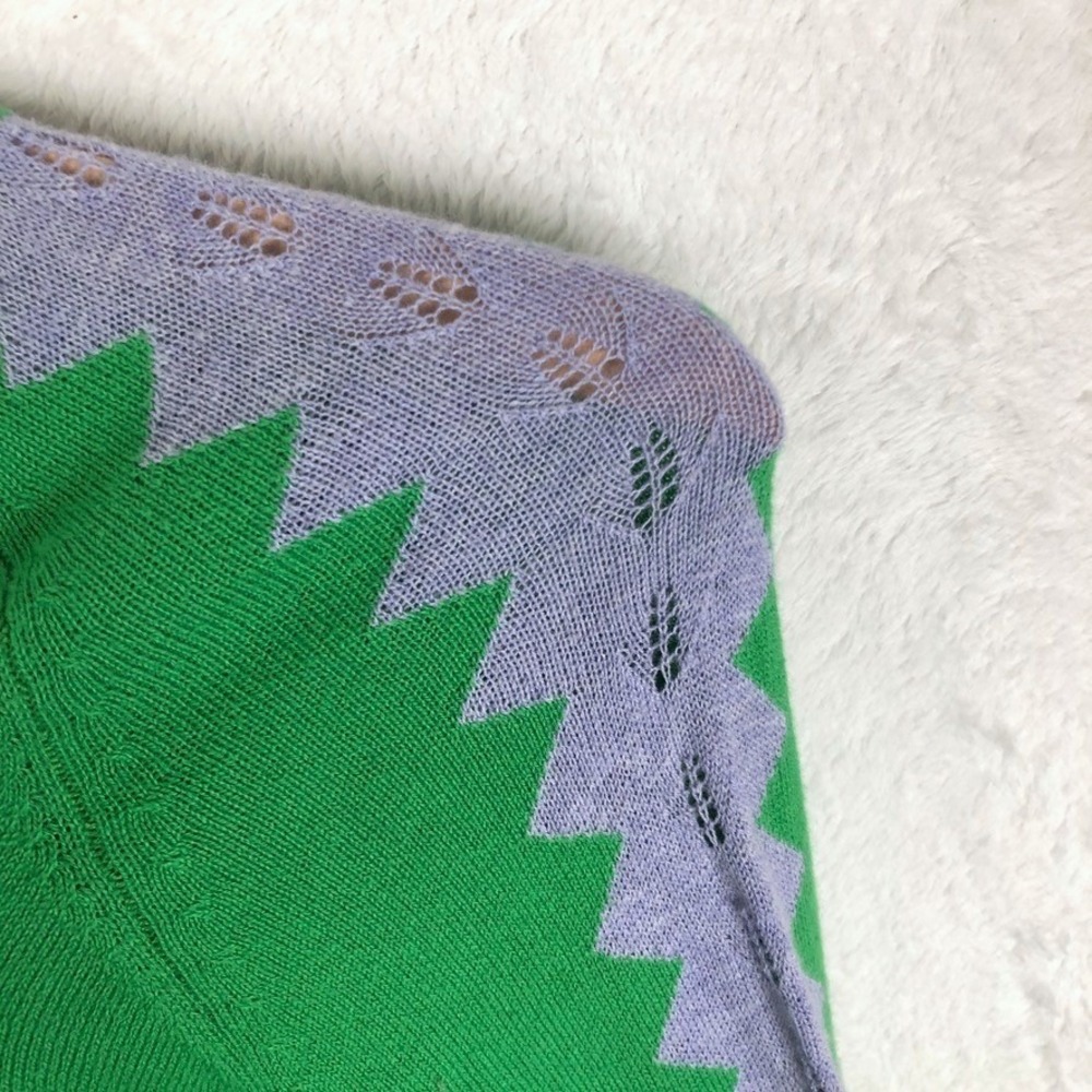 Zaket & Plover Cashmere Cotton Zigzag Intarsia Cardigan Sweater Women's L Green - Picture 10 of 11